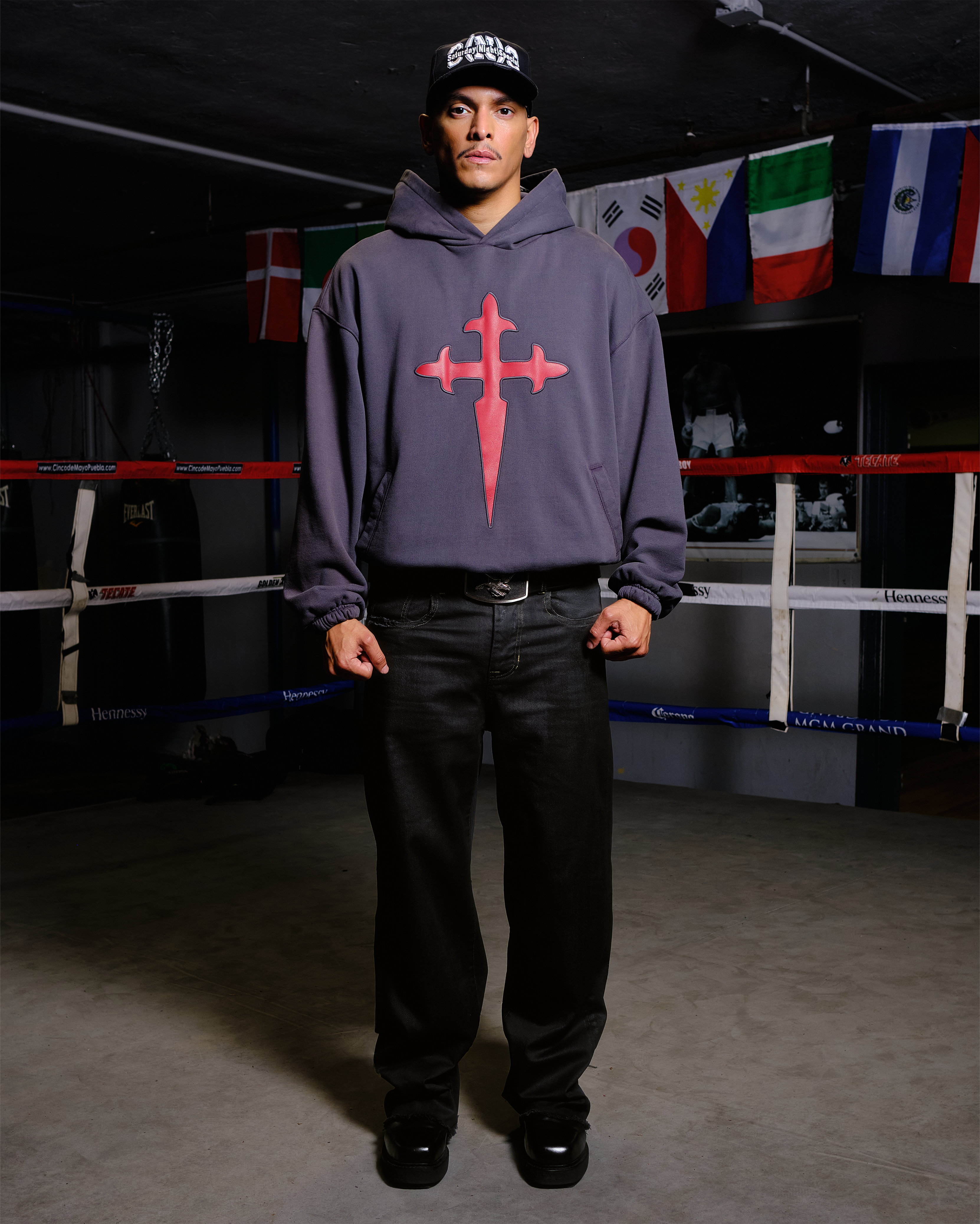 LEATHER PATCH LOGO HOODIE